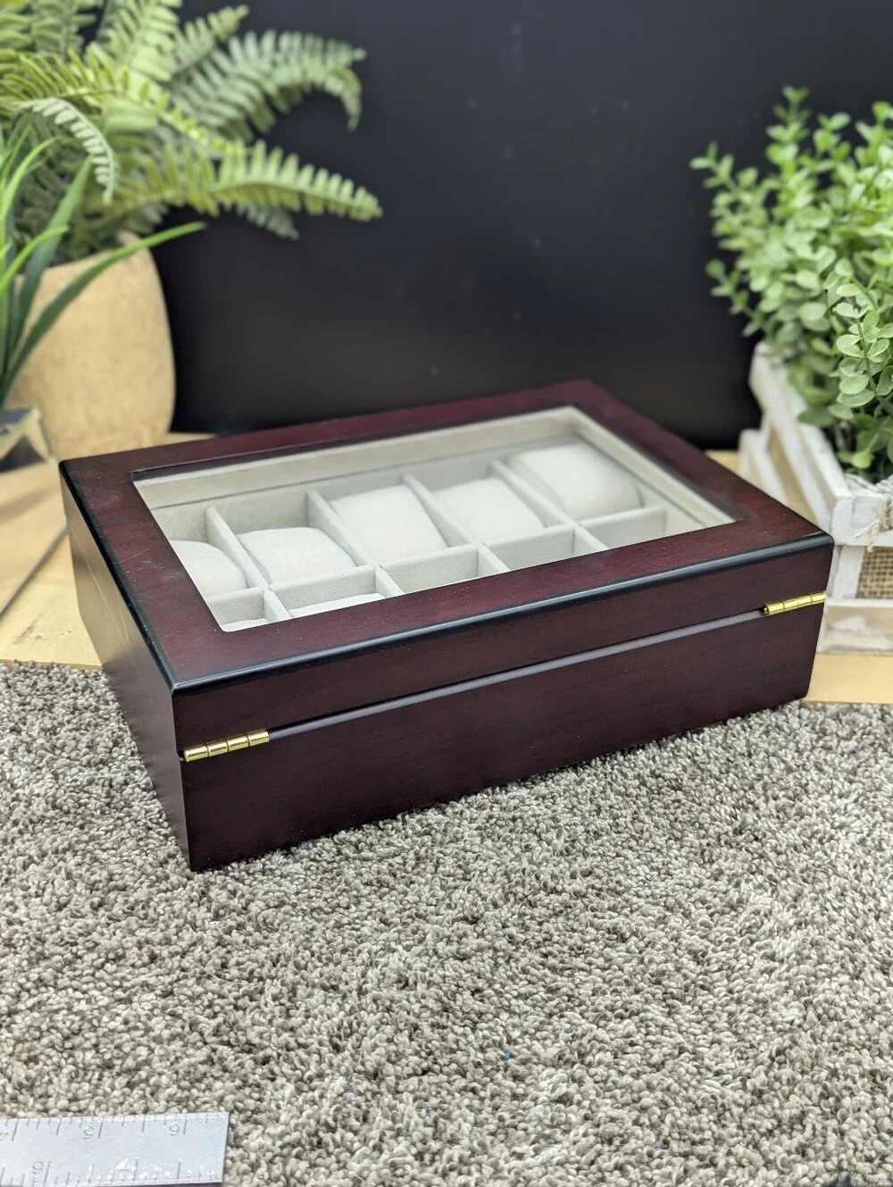 Brillhart Dark Cherry Display 10 Watch Lock Box Very Clean No Key